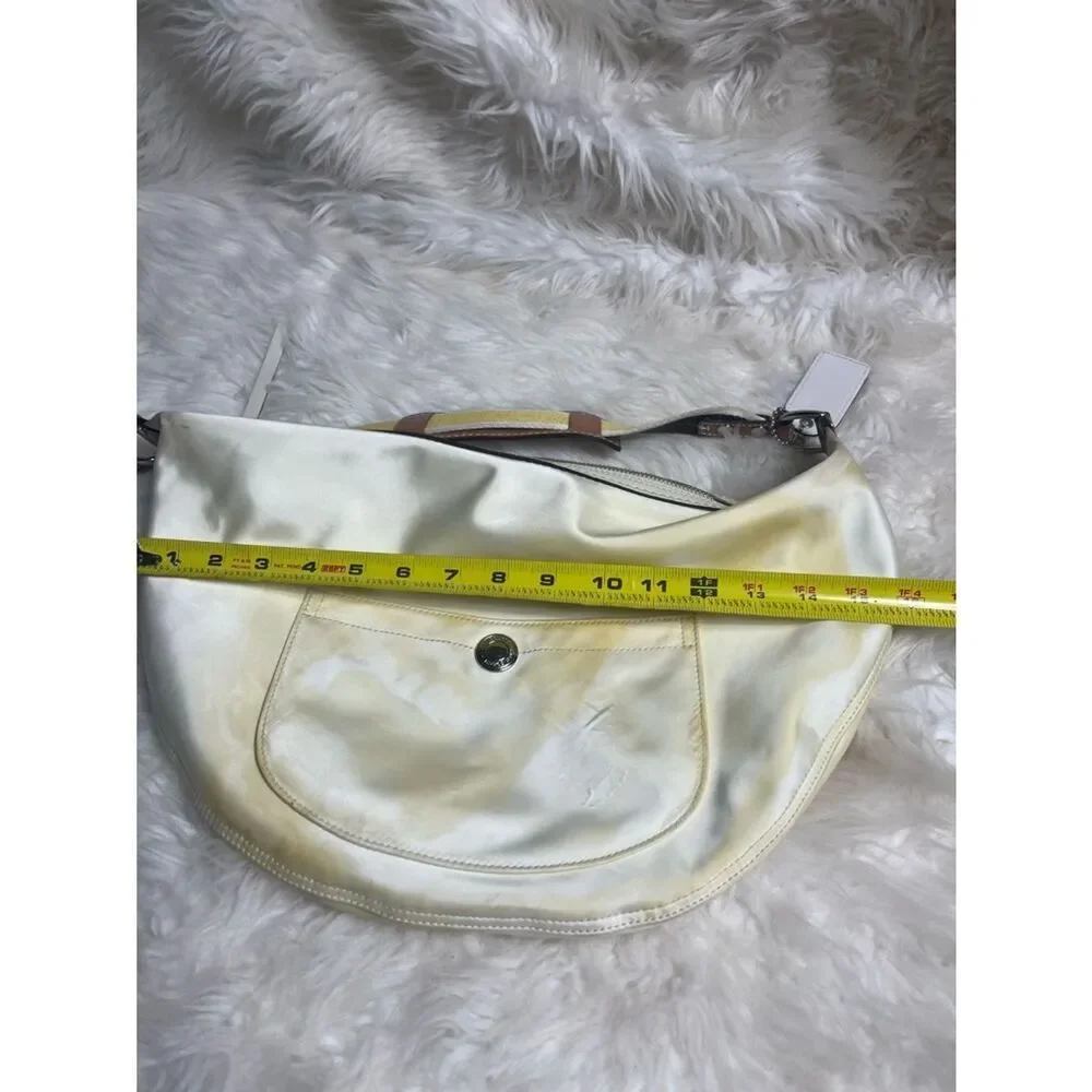 Coach Hampton sateen off white &Yellow marble hobo Bag tan leather &fabric strap